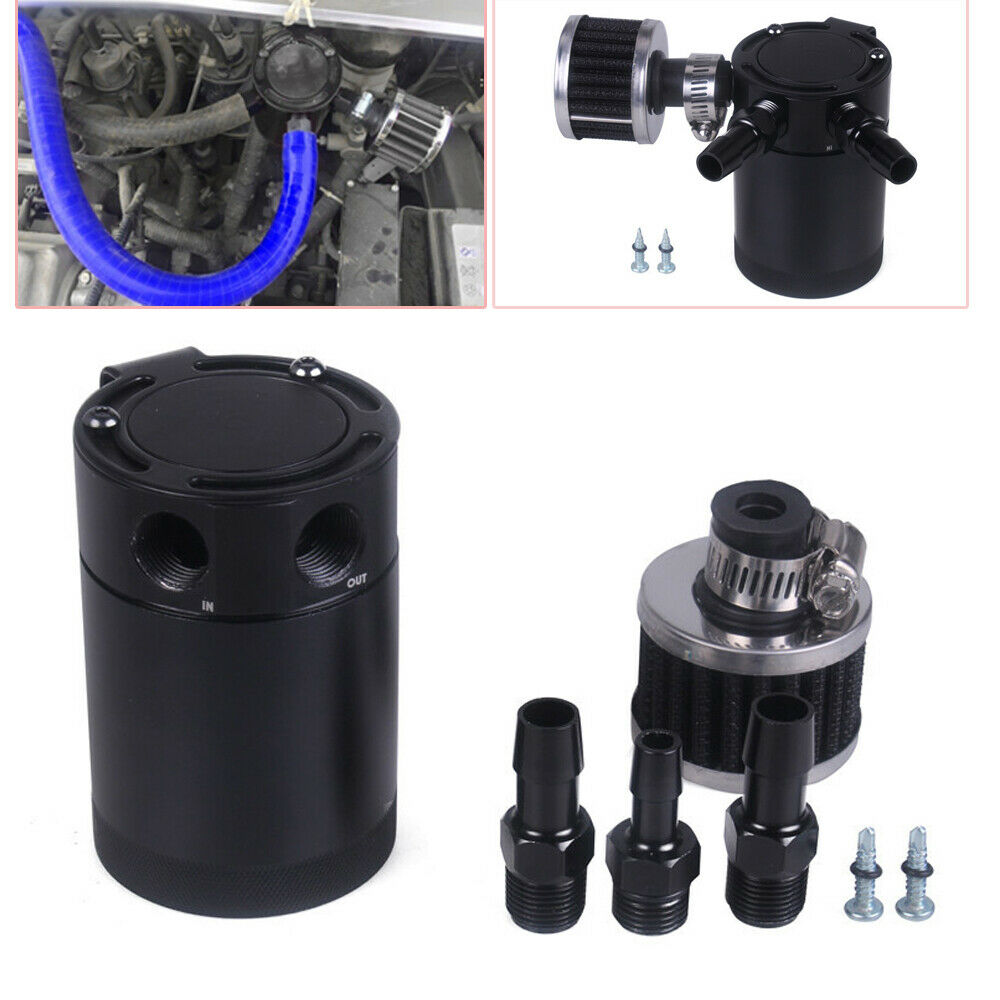 Racing Baffled Aluminum 3-port Oil Catch Can Tank Air-oil Separator Washable