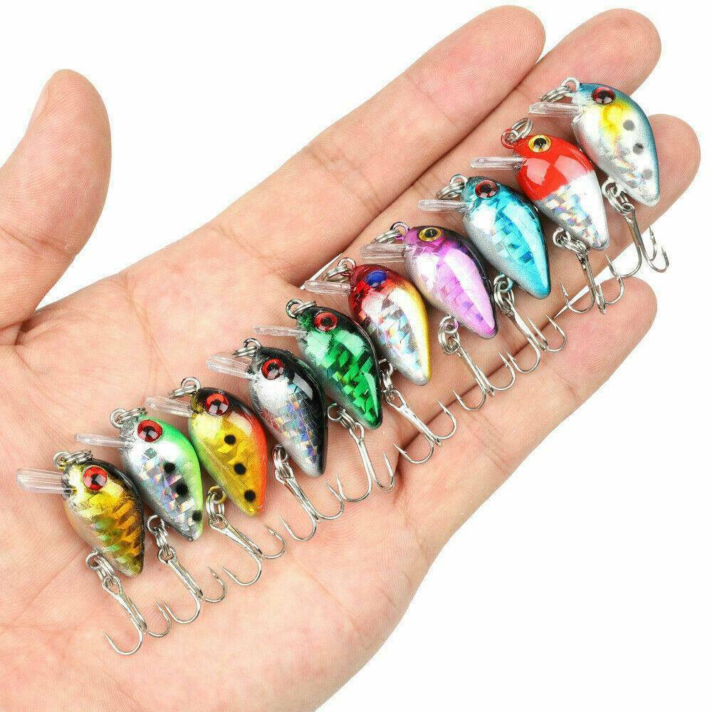 10 x Fishing Lures Lots Of Mini Minnow Fish Bass Tackle Hooks Baits Crankbait