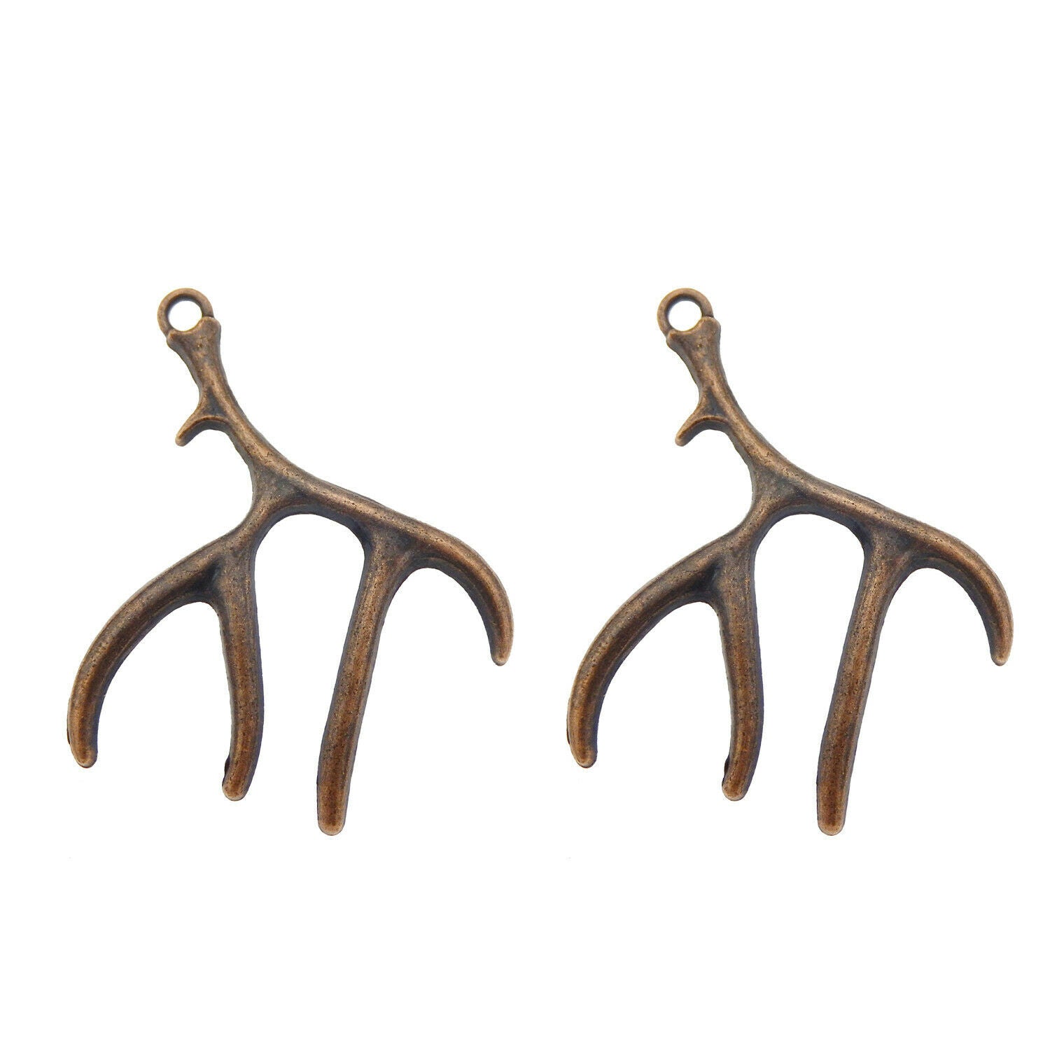 10 pcs Retro Style Bronzed Antler Pendant Alloy Charm For Jewelry Making 46x40mm