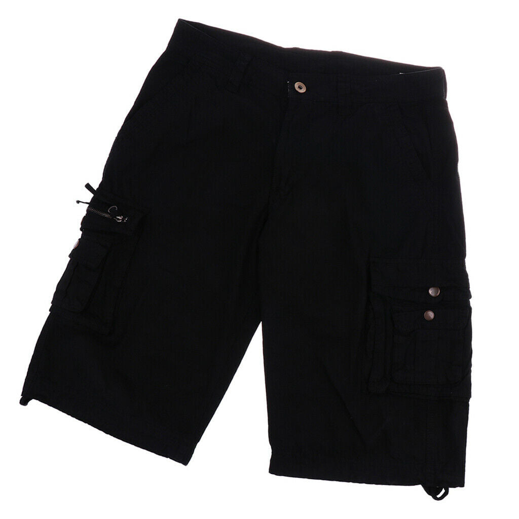 Men Short Trousers Clothes Outdoor Pants with Multi-pockets 34 Black