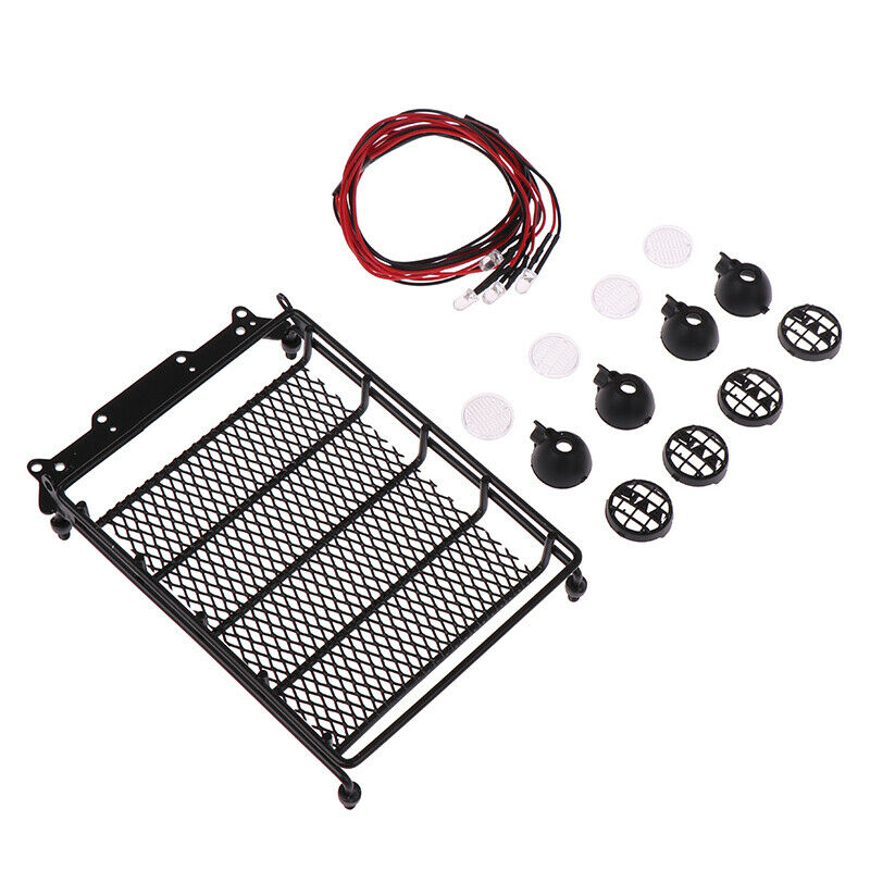 Metal Roof Rack with 4 LED lights for 1:10 RC Rock Crawler SCX10II 90046 900I7