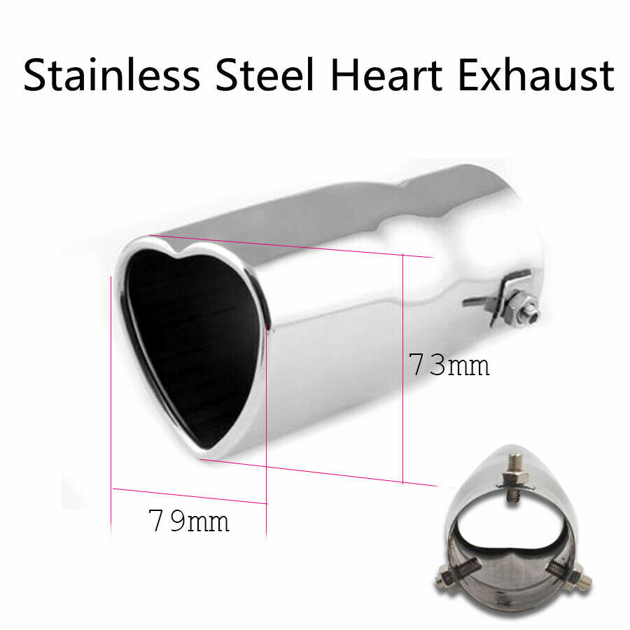 CSilver Stainless Steel Heart Shaped Car Exhaust Pipe Muffler Tip Cover Trim