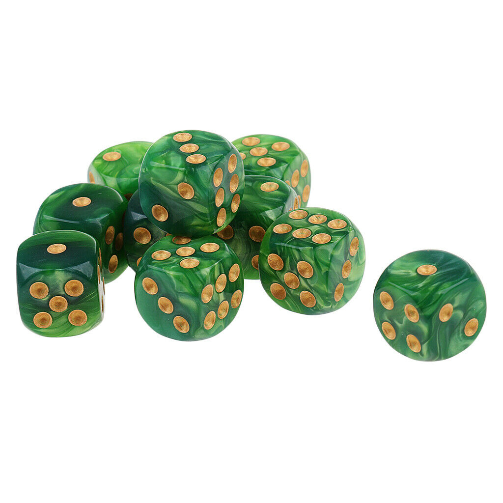 10x D6 Spotted Dice Six Sided for  Roleplay Green Yellow