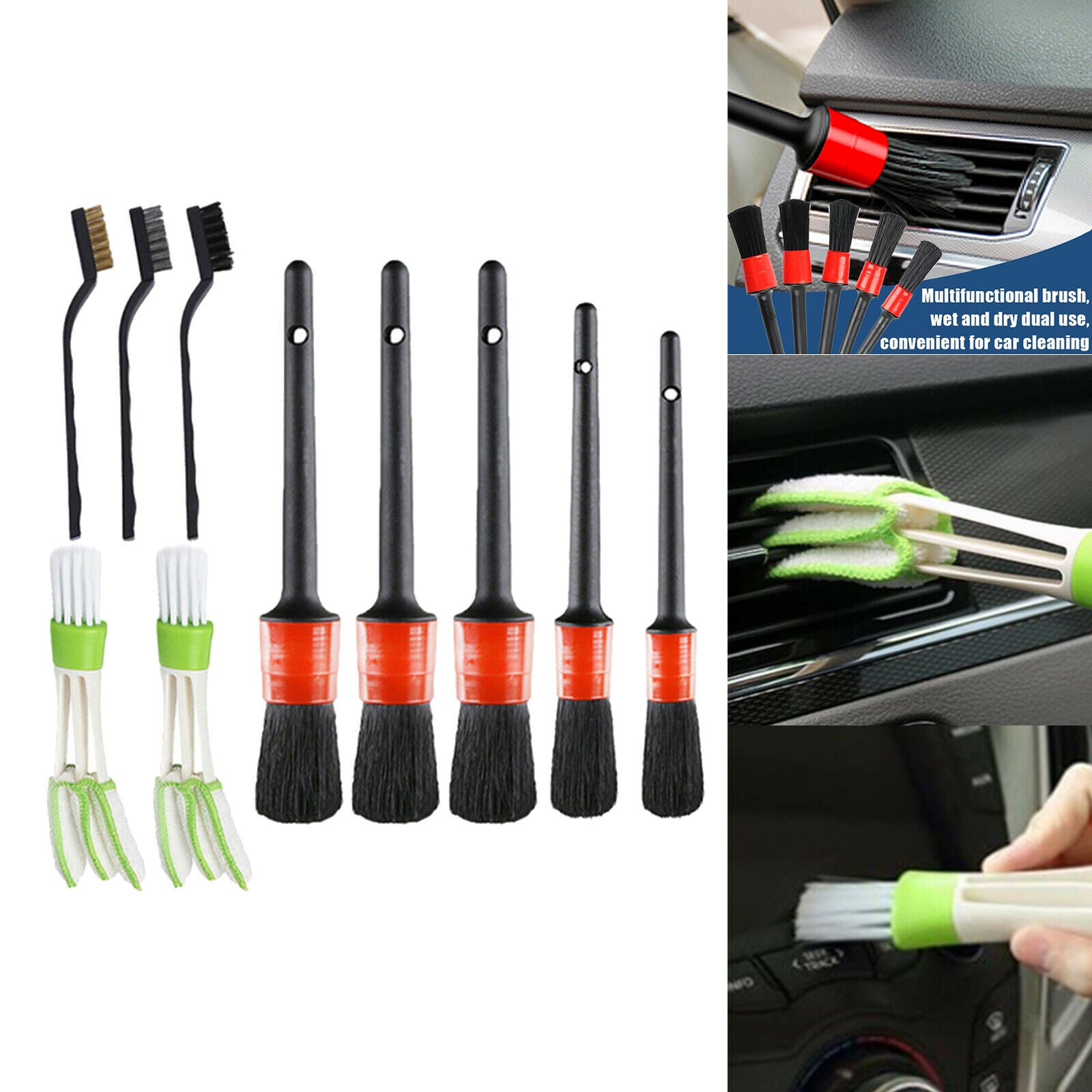 10pcs Exterior Car Detailing Brush Set for Cleaning Engine Wheel Air Vent