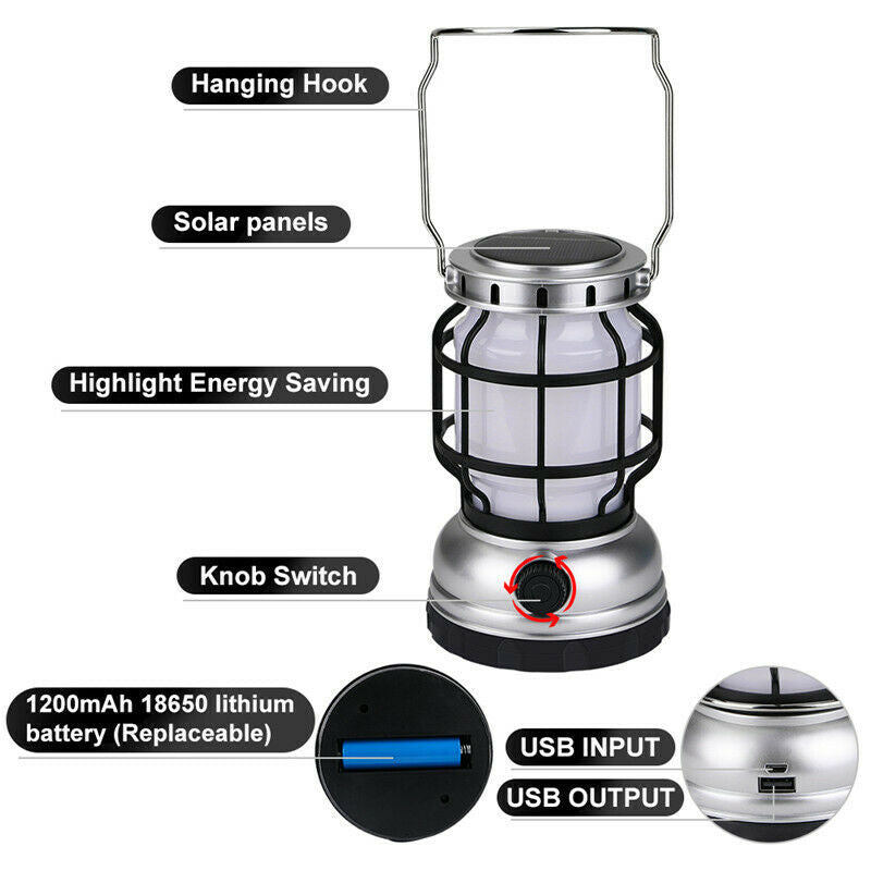 Solar Powered Retro Kerosene light Camping Lamp Flame Light Portable Lantern