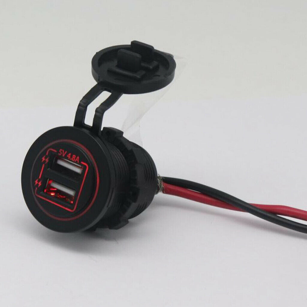 Motorcycle Car Refitted 5V 4.8A Dual USB Aperture Car Charger Red Light