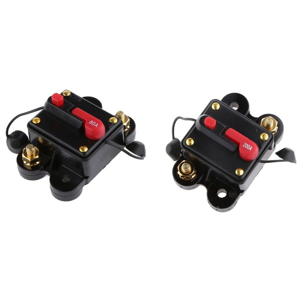 2 Pack 12V-24V Inline Auto Waterproof Circuit Breaker, 80A + 200A AMP Manual