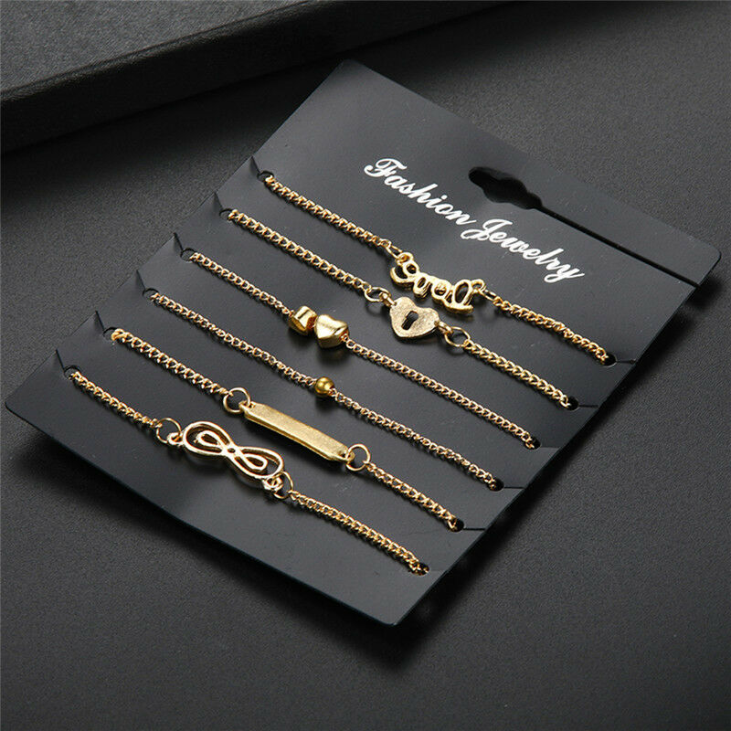 6PCS Boho Multilayer Heart Infinity Anklet Foot Chain Ankle Bracelet Jewelry  Qx