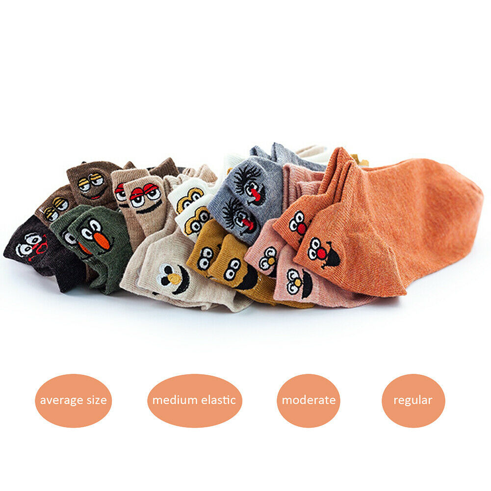 10 Pairs Women Cotton Socks Low Cut Funny Embroidered Lady Boat Soft Socks @