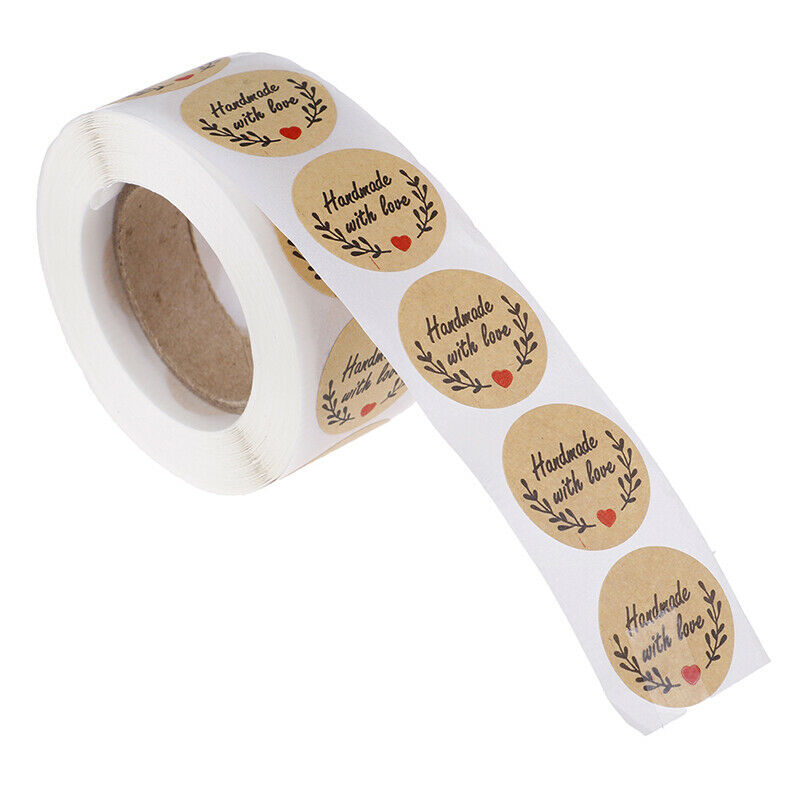 500pcs Round Kraft Handmade With Love Thank you Stickers Seals Party Deco.l8