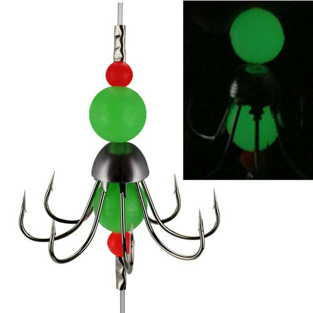1 Set Glow Jig Octopus Hook Green Bead Lead Jig Hooks Night Luminous Squid