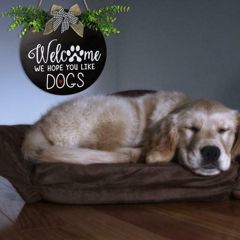Wreath Sign for Farmhouse Front Porch Decor We Hope You Like Dogs Door Hanging