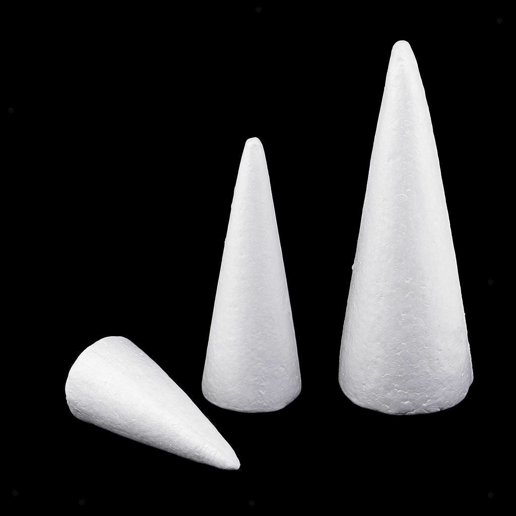 12 Cone Shape Styrofoam Foam Ornament for Kid DIY Painting Crafts 15/20/25cm