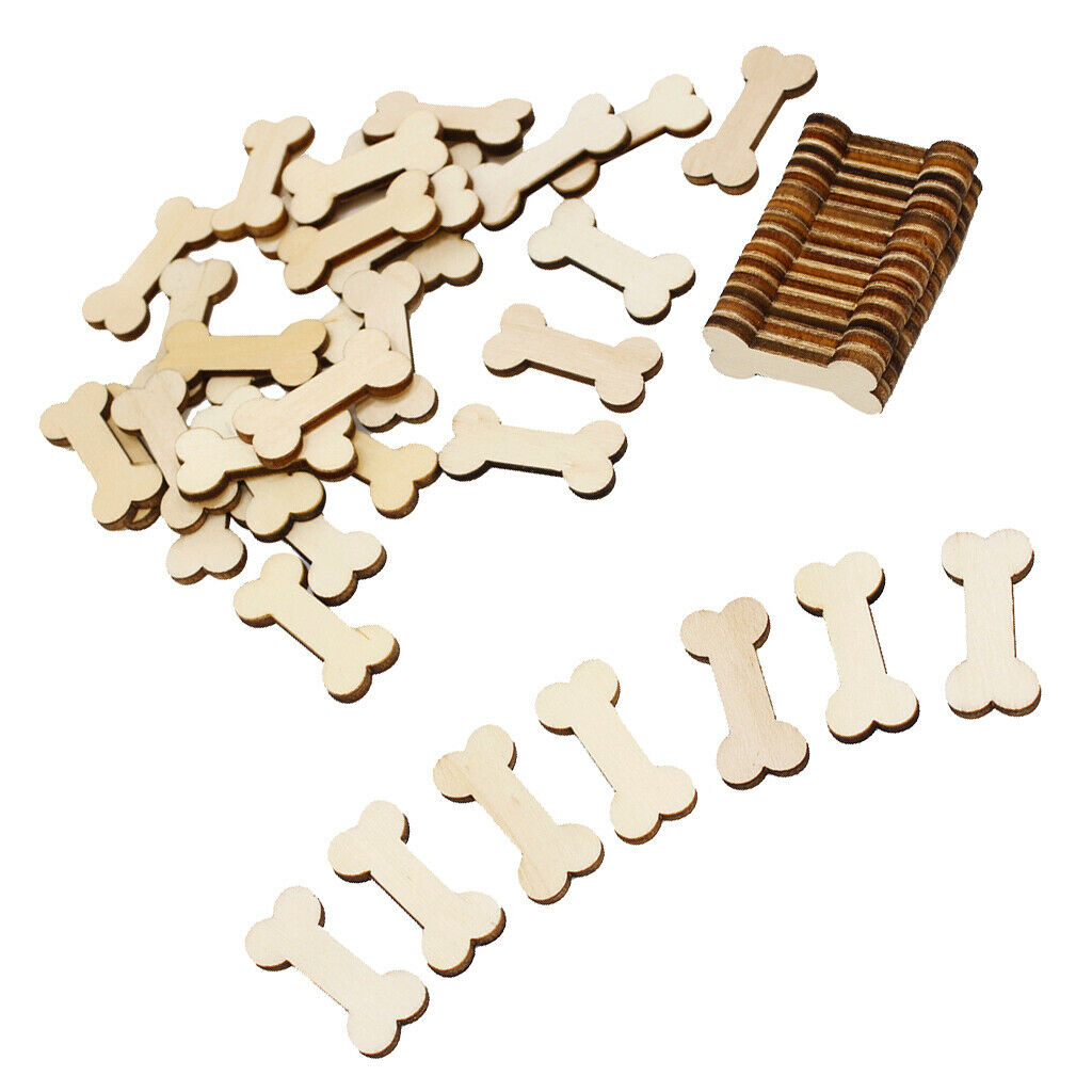 50pcs Unfinished Wood Bone Shapes Wooden Pieces DIY Wooden Craft Decoration