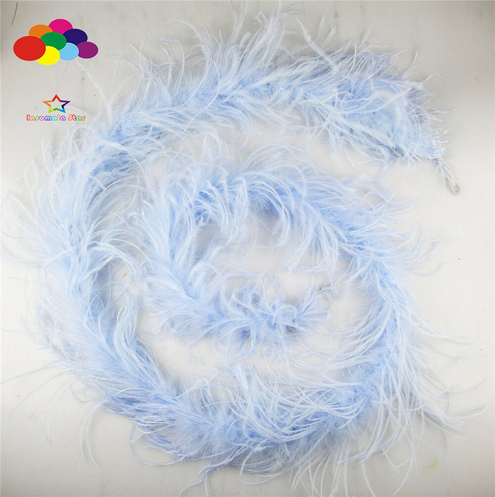 Ostrich feather strip Trim boa Dyed light blue 2M carnival Diy costume headress