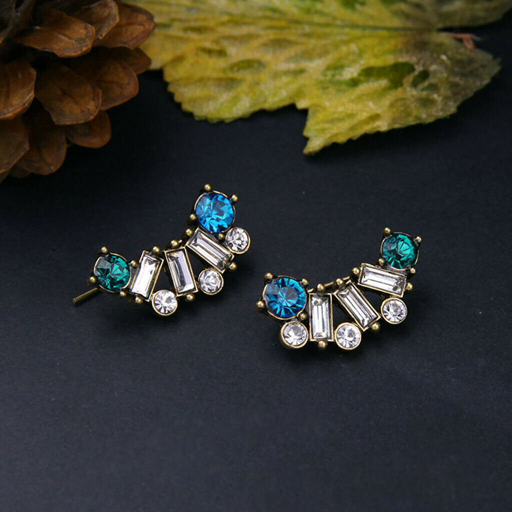 Women Jewelry Simple Stud Earrings Rhinestone Crystal Multicolor Earrings