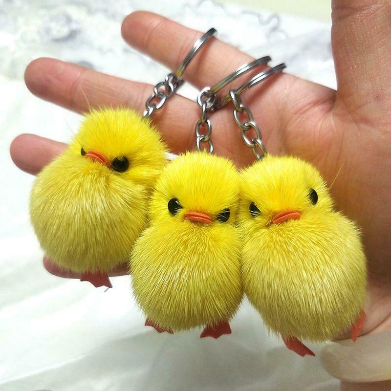 5Pcs Furry Yellow Duck Fluff Soft Chick Keychains Easter Keyring Handbag Jewelry