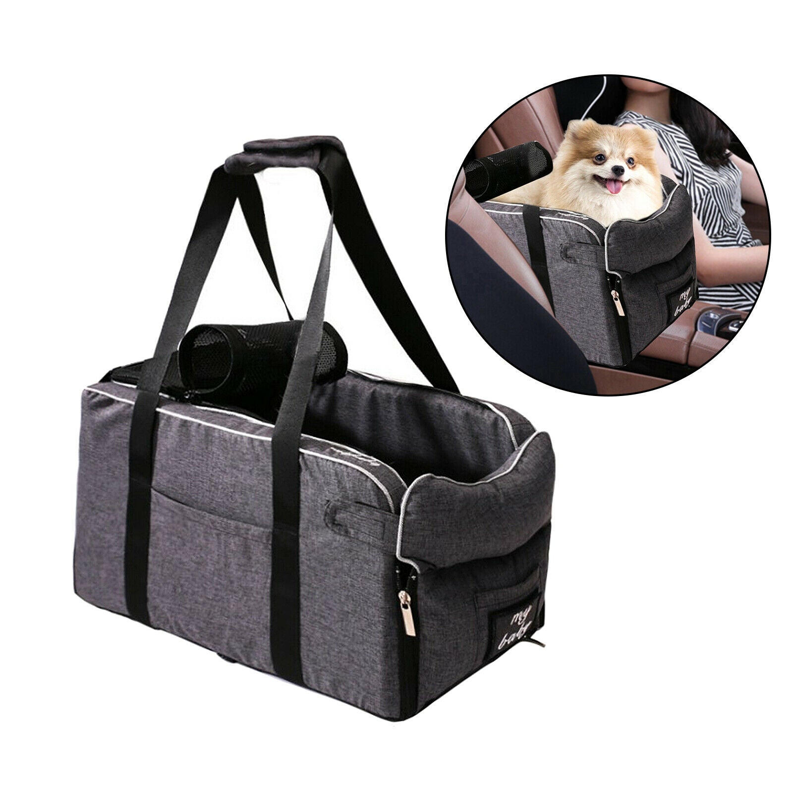 Dog Car Carrier Safety Small Pets Cat Booster Seat Crate for SUV Van Truck Gray