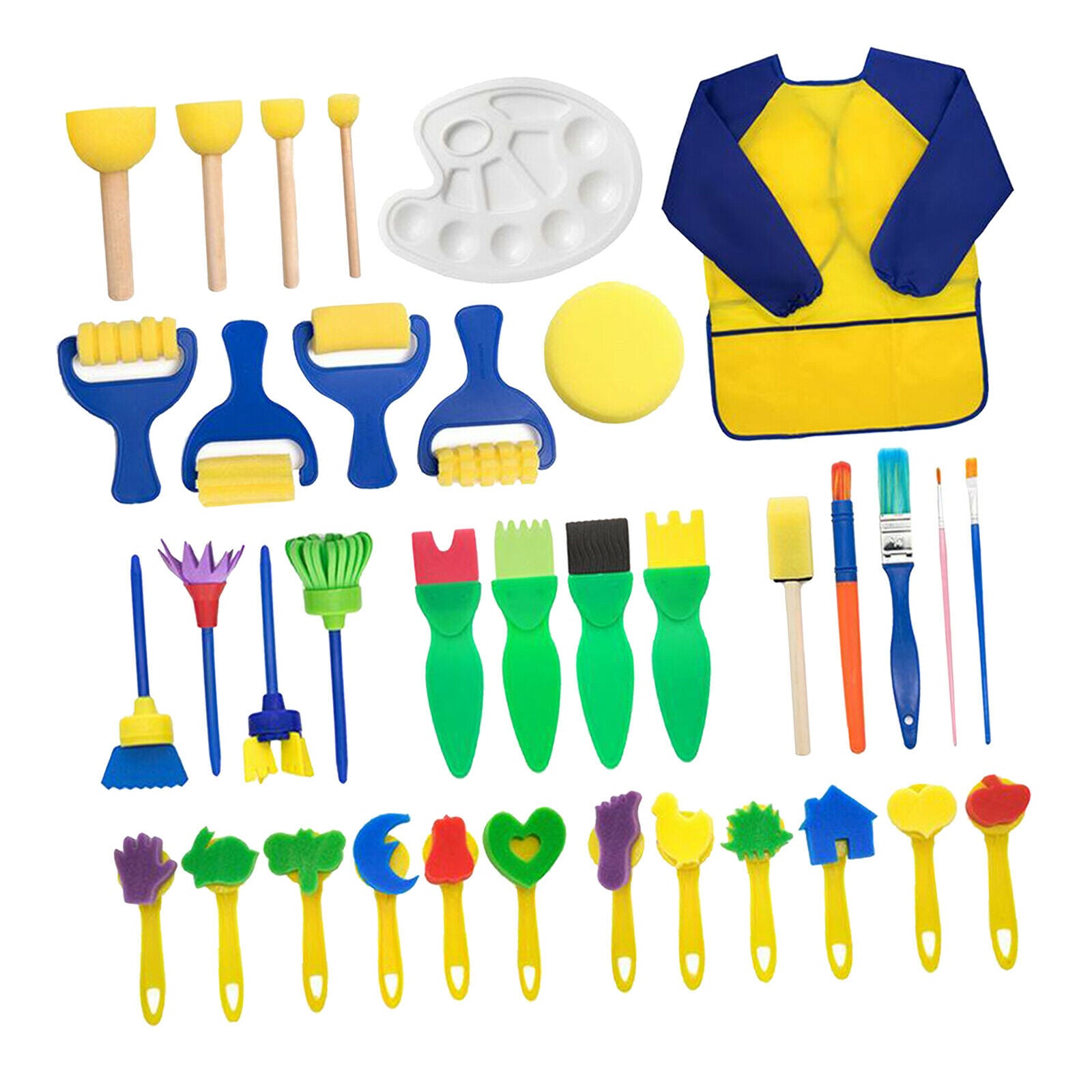 Kids Early Learning Sponge Painting Brushes Kit, 36pcs Paint Craft Brushes