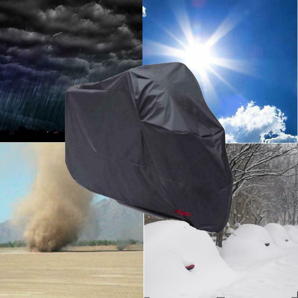 Motorcycle Cover Anti Rain Sun UV Storm Dust All-weather 265x105x125cm Black