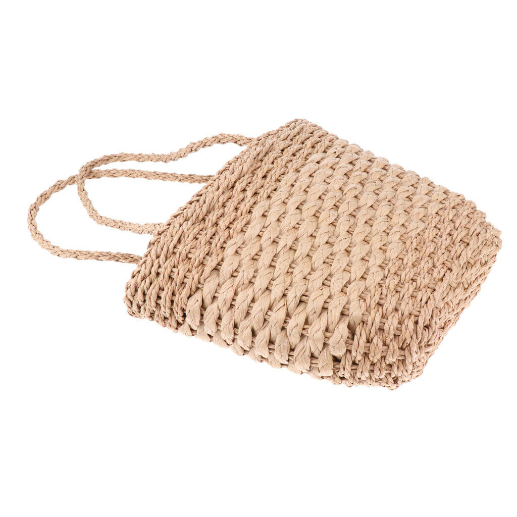 Lady Summer Straw Beach Bag Tote Shoulder Basket Shopping Handbag Bags Khaki