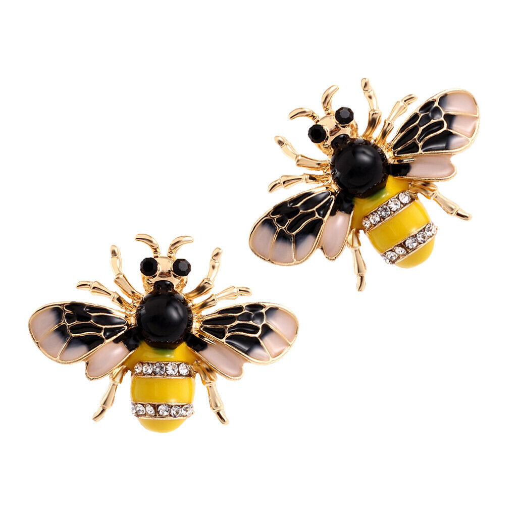2 Pieces Rhinestone Enamel Bumble Bee Insect Animal Pin Badge Brooch