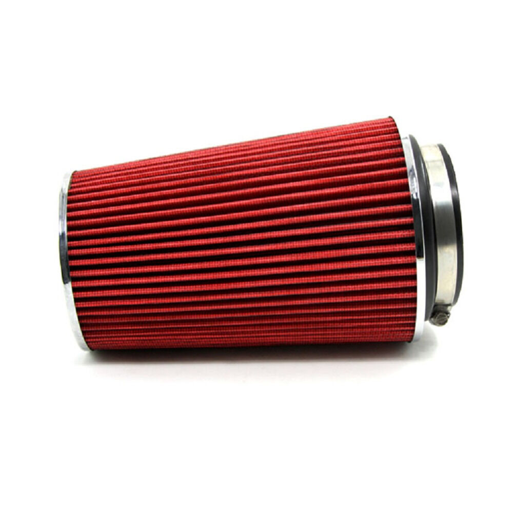 Universal Aluminum 3" Inlet Car Long Cold Air Intake Filter Cone Filter Red