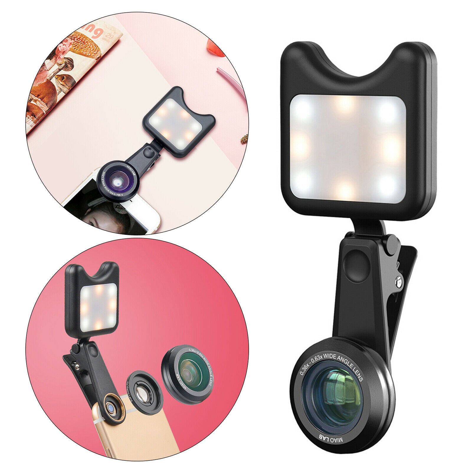 Fill-in Light w/ 0.36x Wide Angle Lens for Phone Android Laptop Selfie Vlog