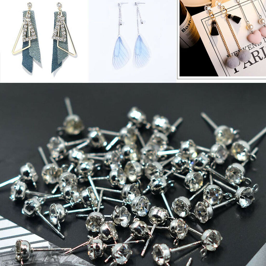 200 Pieces Ear Stud Rhinestone Ball Ear Post Stud with Loop Earring Findings