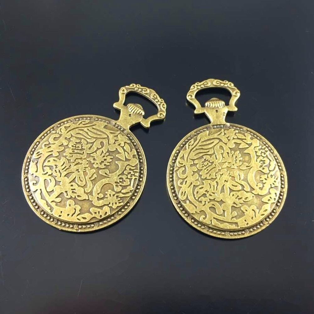 65*45mm Atq Bronze Round Clock Case setting (inner35*35mm) Pendant 3pcs
