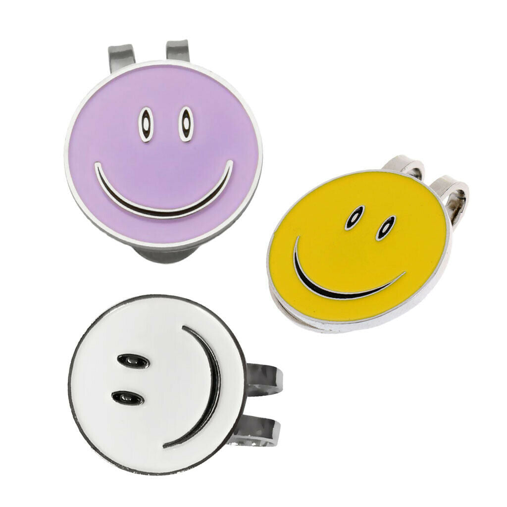 3 Pieces Smile Face Golf Ball Markers with Magnetic Hat Clips Mixed Color