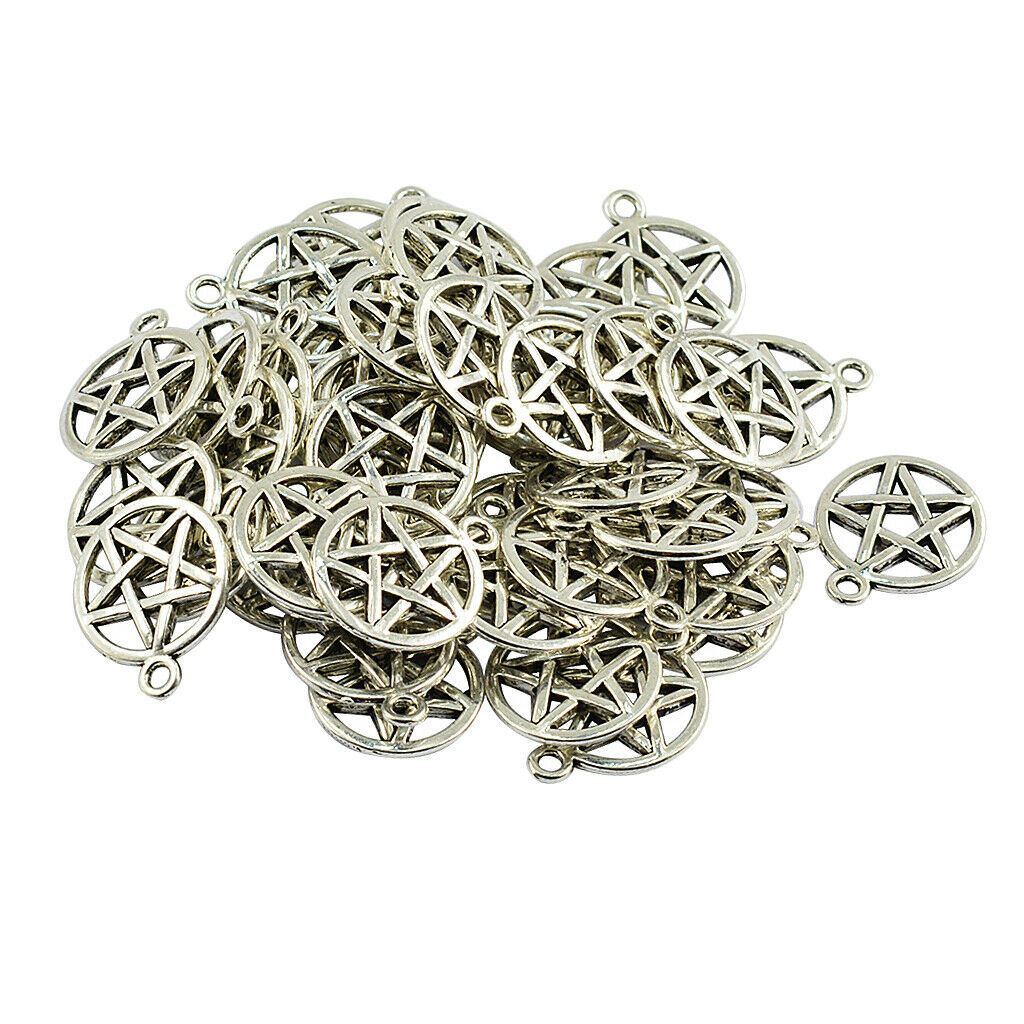 50x Round Star Pentacle Pendant Charms Alloy Necklace Pendant Base DIY Crafts