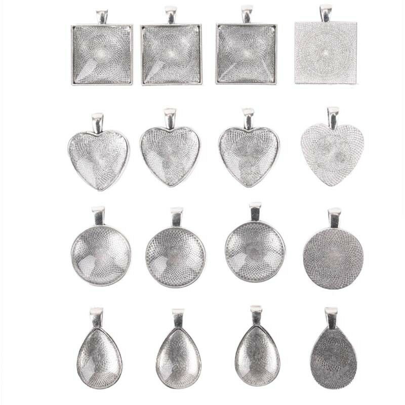 48 Pendant Trays Teardrop Bright Glass Cabochon Dome Tiles DIY Jewelry J.ec LS