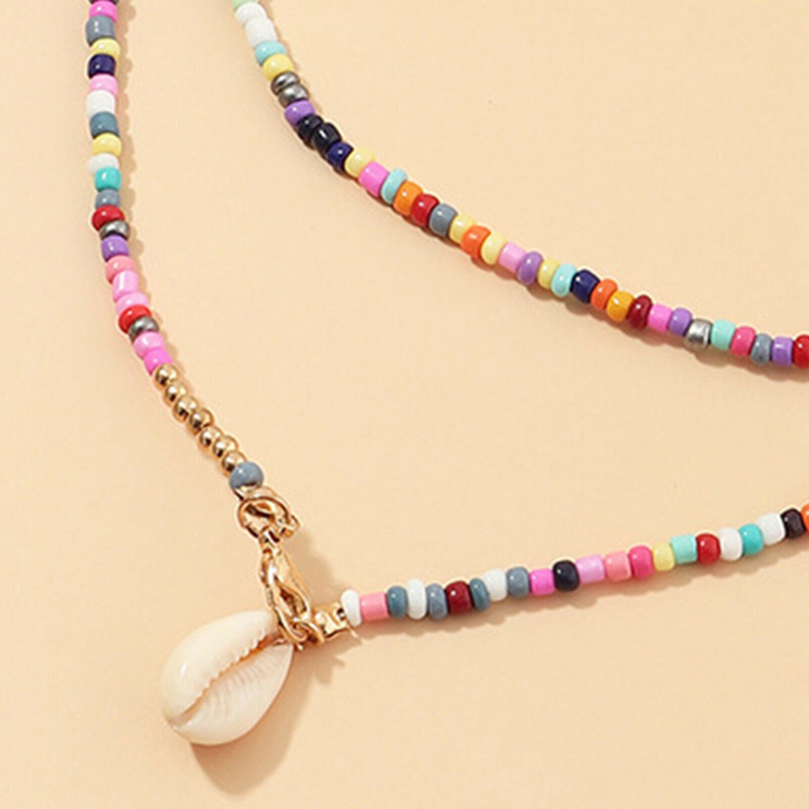 Women Girls Alloy Charm Beads Colorful Shell Necklace Choker Chain Accessory