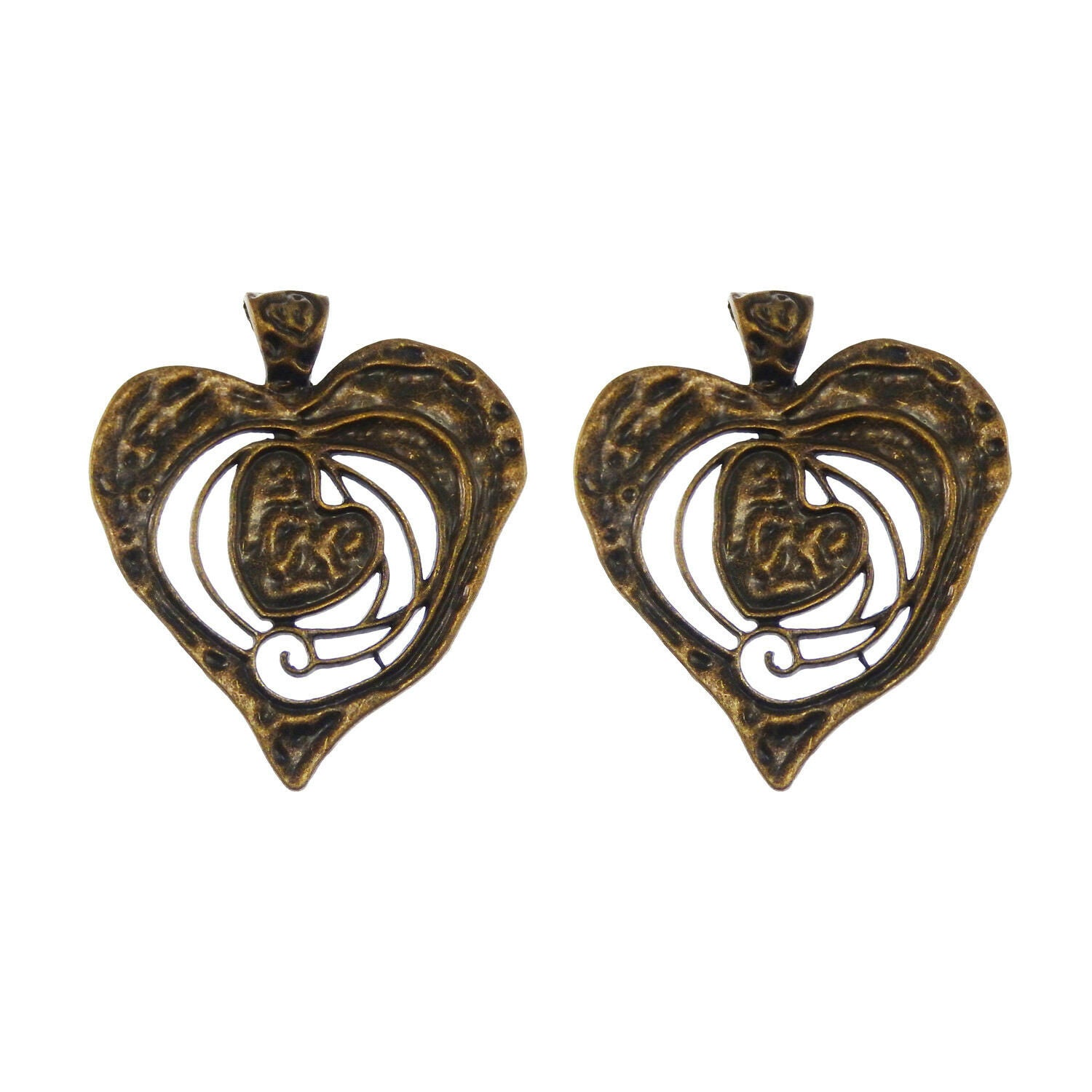 3 pcs Antiqued Bronze Hollowed Heart Pendant Charm Alloy For Jewelry 68*63*2mm