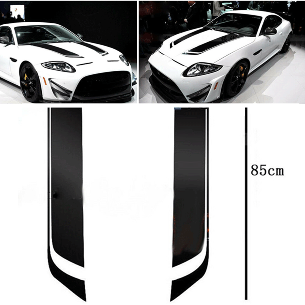 2pcs Racing Car Hood Stripe Vinyl Decals Auto Bonnet DIY Graphic Stickers Black