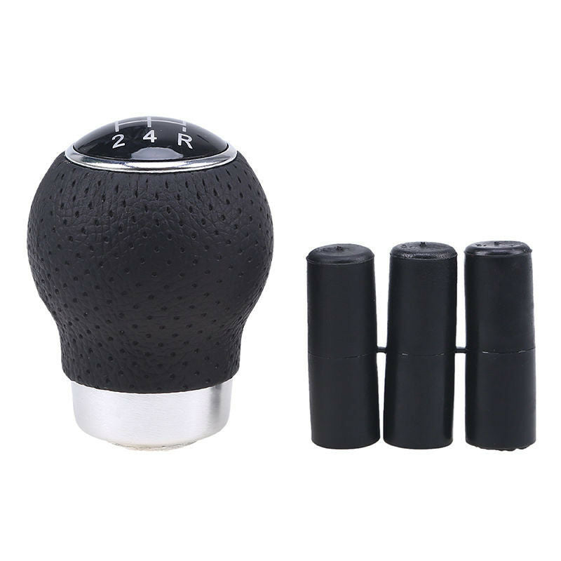 5Speed Black Leather Universal Aluminum Manual Car Gear Shift Knob Shifter Lever