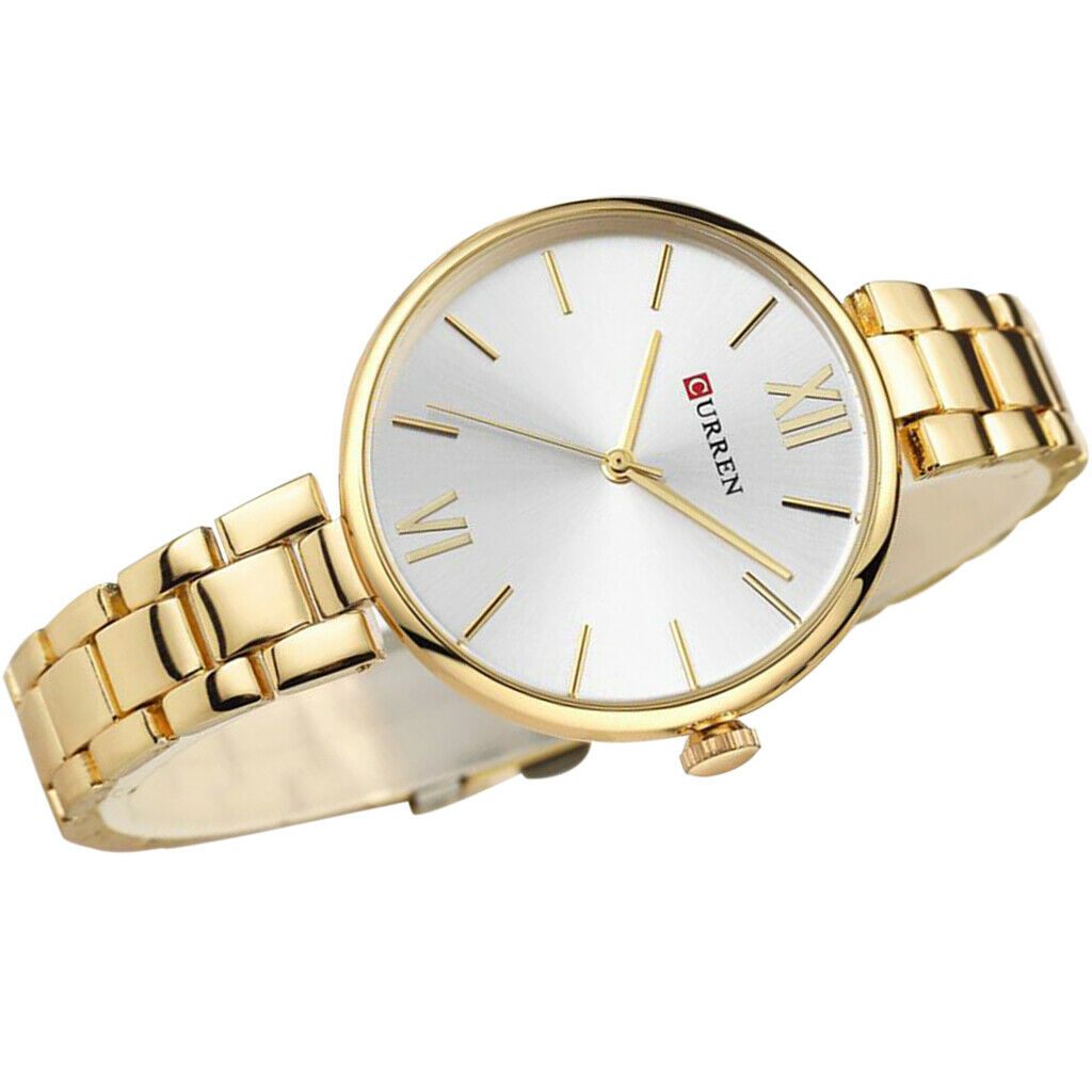 Women watch steel belt waterproof quartz fashion watch Golden and White