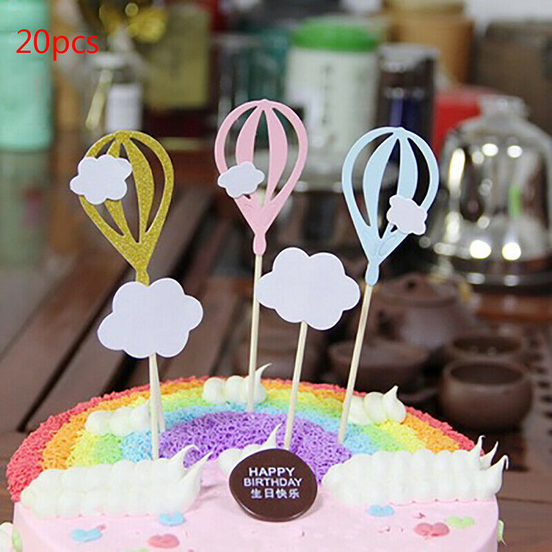 20x White Cloud Hot Air Balloon Cake Cuxake Toppers Party Food Fruit Picks CBDD