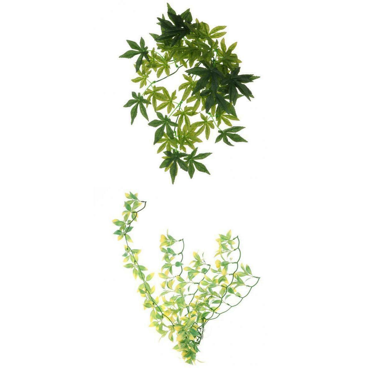 Set of 2, Plastic Green Leaves Reptile Artificial Plants Vines Landscaping