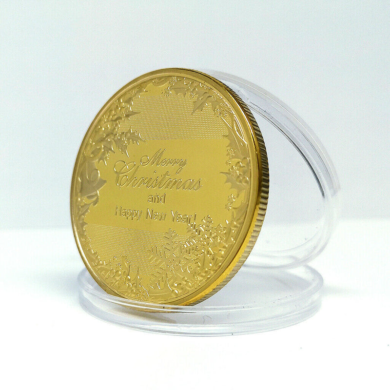 Merry Christmas Santa Claus Coins 40mm Gifts Collectable Badge Golden