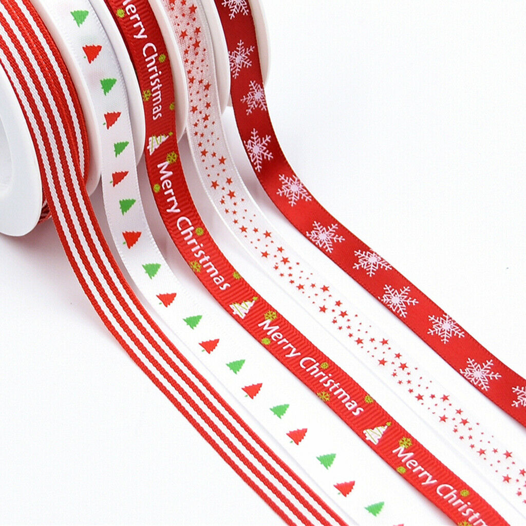 5 Styles 25m 3/8 "Grosgrain Satin Fabric Ribbon for Christmas, Holidays, Winter