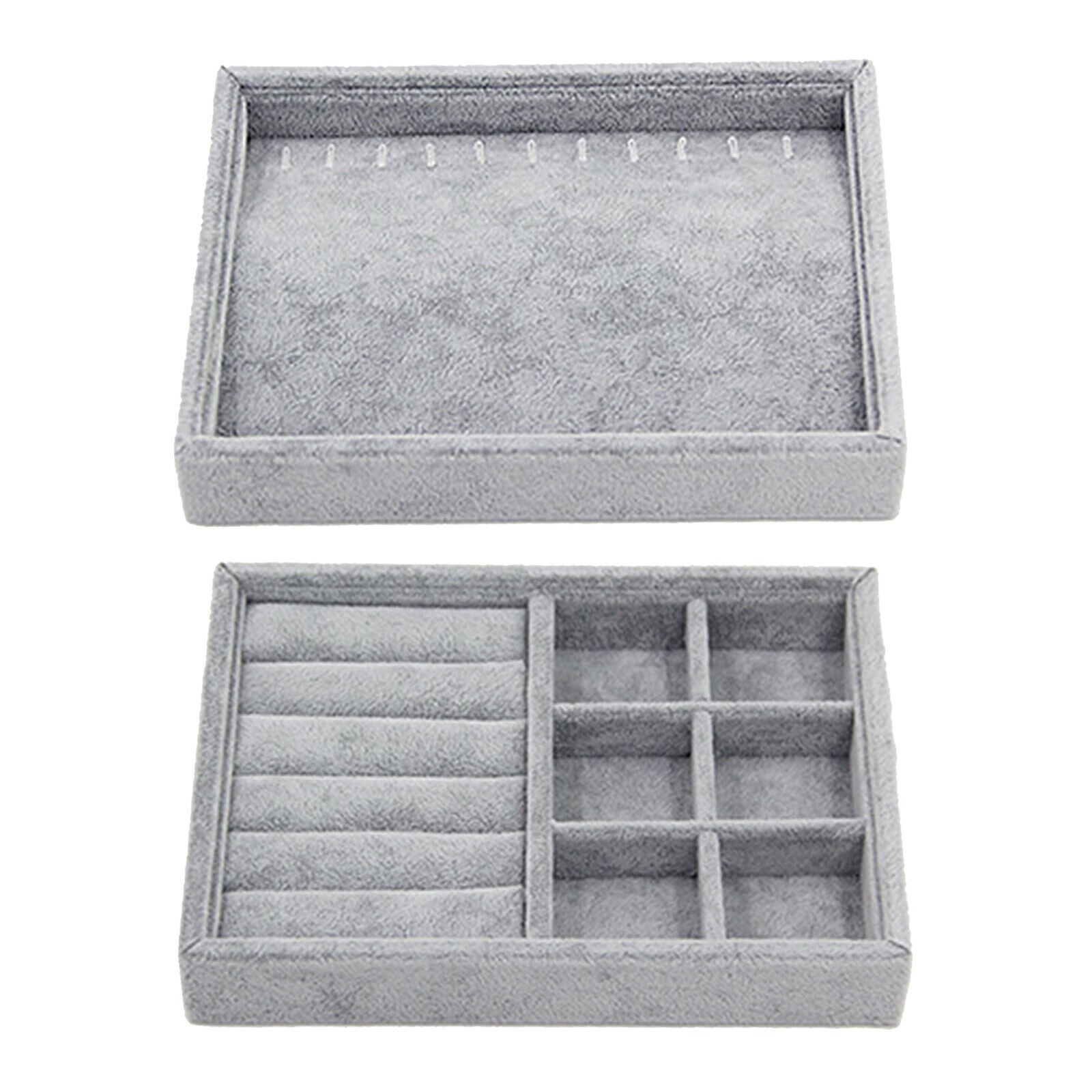 2Pcs Wooden Jewelry Box Bracelets Rings Diamond Storage Organizer Display Tray