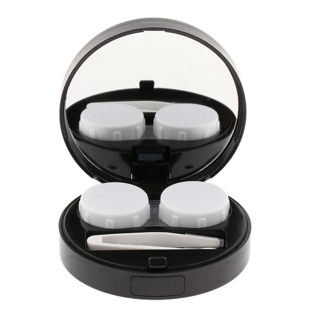 Contact Lens Box Travel Soaking Storage Case Tweezers Set Kit Orange Black