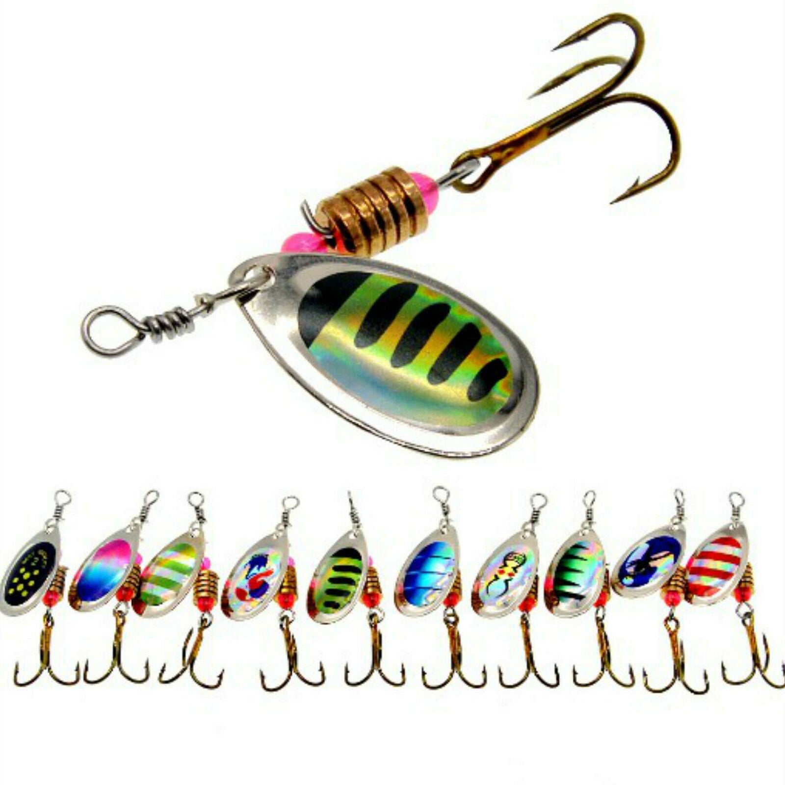10x Fishing Lures Metal Spinner Lures Bass Tackle Crankbait Trout Spoon