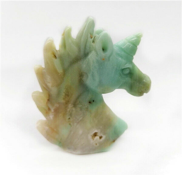 60x40x15mm Natural Amazonite Gem Carved Unicorn Decoration Statue Decor HH7538