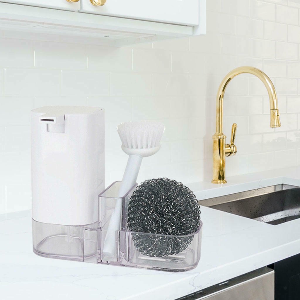 Soap Dispenser Detergent Bottle Holder Caddy Set Organizer Sink Steel Ball