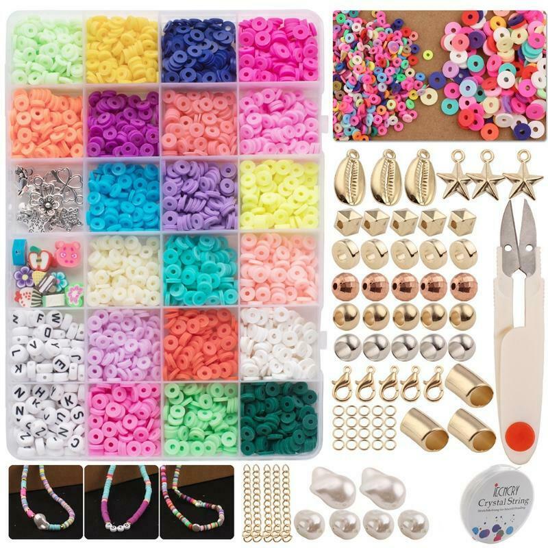 Mixed-Colour Flat Round Polymer Clay Beads DIY Jewelry Making Bracelet