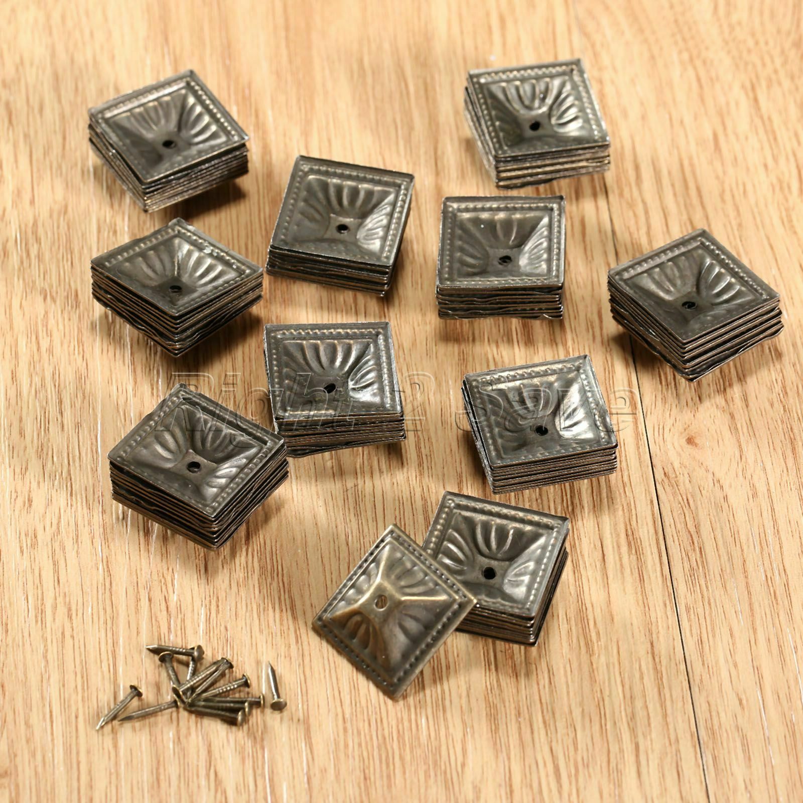 Retro Square Jewlery Box Upholstery Nail Closet Desk Drawer Tack Studs 10pcs