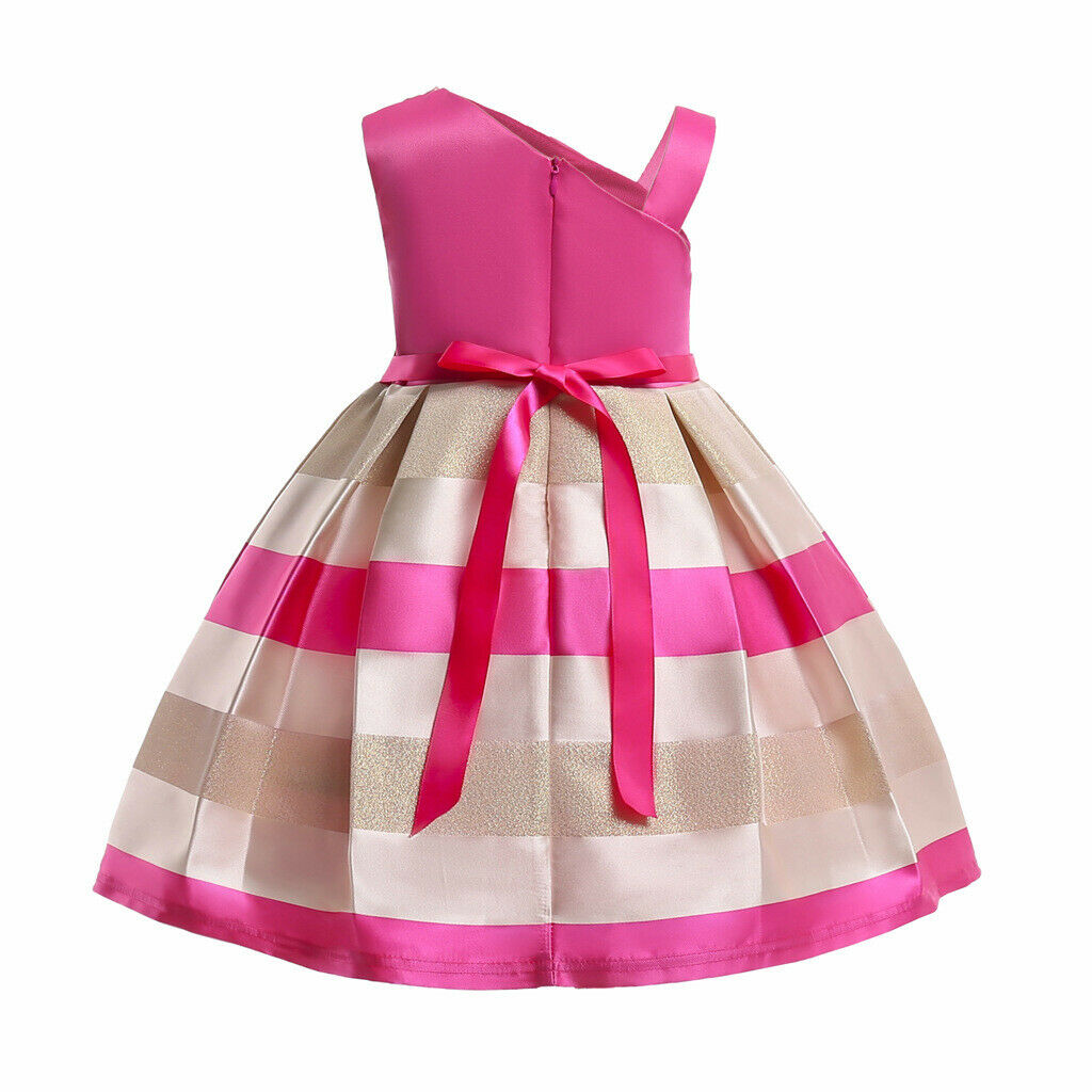 Flower Girls Dress Stripe Bowknot Wedding Bridesmaid Party Pageant 2XL Rose